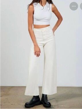 Zara The Marine High Rise Straight Cropped Jeans White Size  8